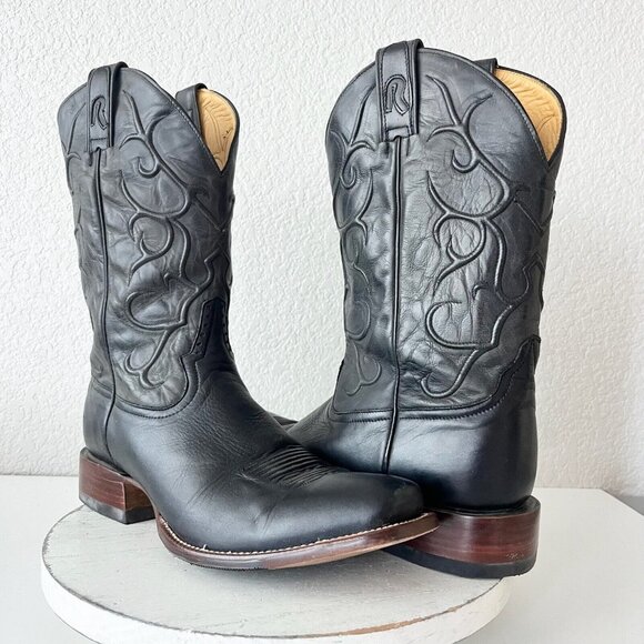 Rod Patrick Mens Cowboy Boots Size 13C Black Calf Leather Western Blunt Toe EUC - Picture 13 of 13